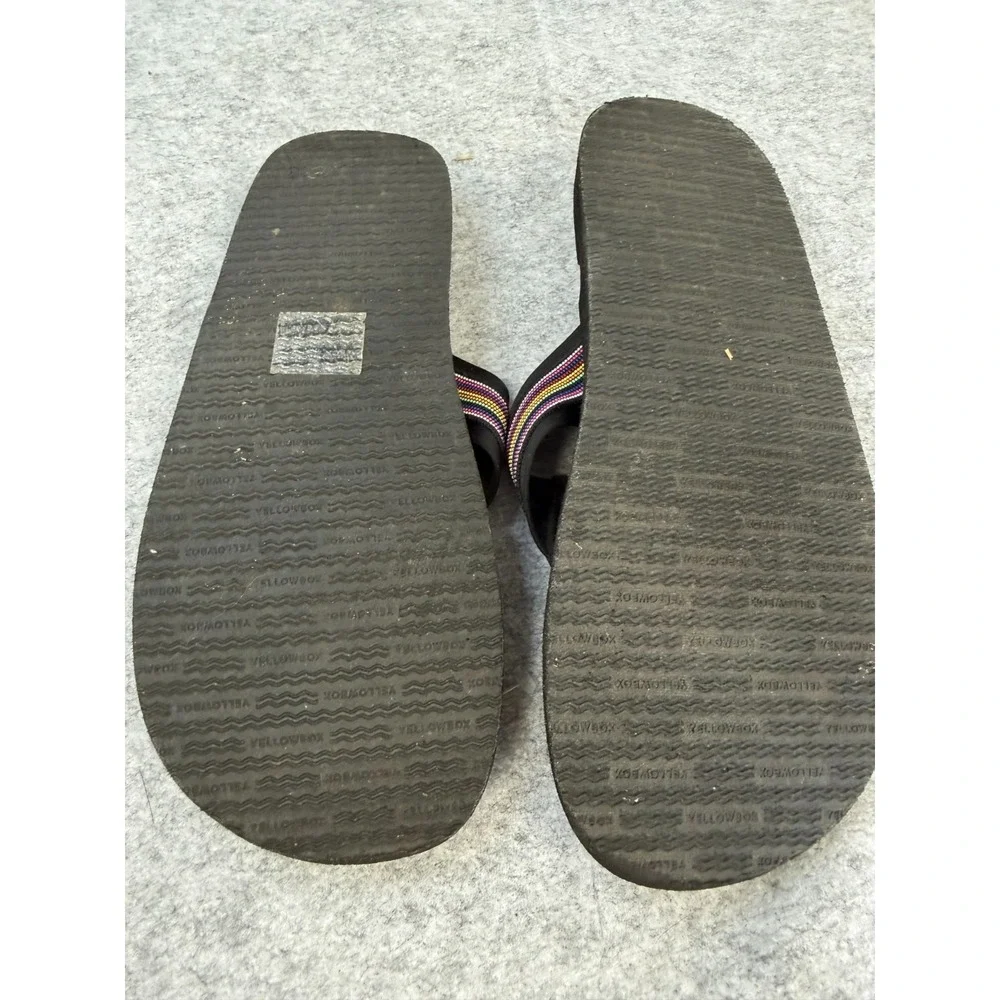 Yellow Box Black Rainbow Striped Fabric Flip Flops Woman's Size 9M - Picture 4 of 4